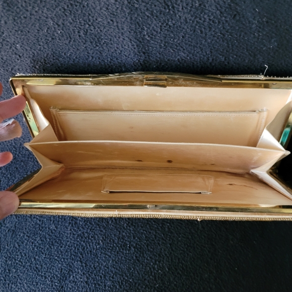 Vintage Clutch bag Beaded Gold Cream Stunning - Picture 12 of 12